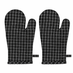 Cotton Oven Mitts Set of 2 – Quilted Kitchen Gloves for Cooking & Baking – Black Mini Check, 7 × 13 Inches| Crazyweaves