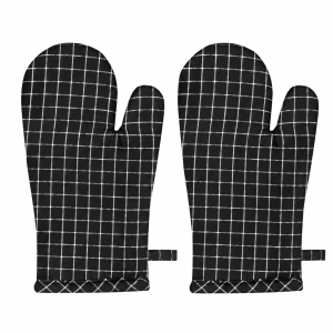Cotton Oven Mitts Set of 2 – Quilted Kitchen Gloves for Cooking & Baking – Black Mini Check, 7 × 13 Inches| Crazyweaves