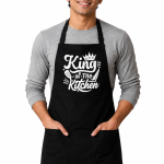 King of the Kitchen Printed Premium Black Cotton Kitchen Apron for Men with Adjustable Neck and Front Pocket