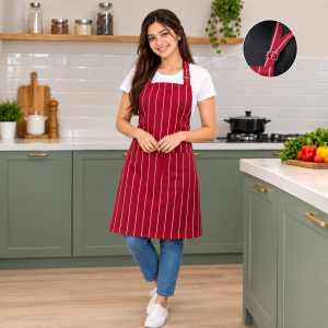 Brown Cotton Cooking Apron with Adjustable Neck Strap and Pocket