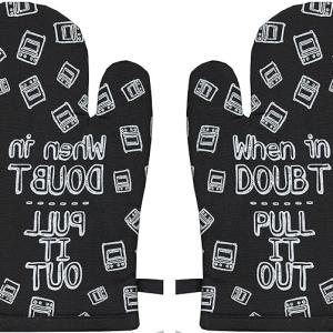 Oven Mitt 100% Cotton Heat Resistant Cooking Gloves with Loop Baking Barbeque, Handling Hot Pan(7 Inch x 13 Inch)(Black Letter Print)