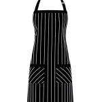 Premium Black Pinstripe Cotton Kitchen Apron for Women and Men with Adjustable Neck and Double Front Pockets