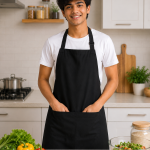 100% Cotton Black Chef Apron with Front Centre Pocket , Adjustable Neck Strap and Tie Kitchen Cooking Apron