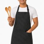 Premium Black Pinstripe Cotton Kitchen Apron for Women and Men with Adjustable Neck and Front Pocket