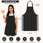 Premium Black Pinstripe Cotton Kitchen Apron for Women and Men with Adjustable Neck and Front Pocket