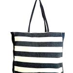 Black & White Striped Cotton Tote Bag for Women | Reusable Shopping & Travel Bag-CRAZYWEAVES