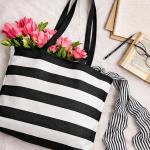 Black & White Striped Cotton Tote Bag for Women | Reusable Shopping & Travel Bag-CRAZYWEAVES