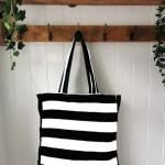 Black & White Striped Cotton Tote Bag for Women | Reusable Shopping & Travel Bag-CRAZYWEAVES