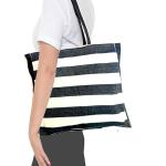 Black & White Striped Cotton Tote Bag for Women | Reusable Shopping & Travel Bag-CRAZYWEAVES