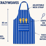 Premium Blue Striped Cotton Kitchen Apron with Front Pocket