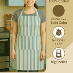 chef cotton kitchen apron for women and men 100% Cotton apron with double pockets washable thick cotton apron blue stripe with big center pocket