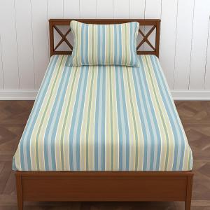 Modern Blue Stripe Single Bedsheet (60 × 90 Inches) | 100% Cotton | Soft & Comfortable | Fade Resistant & Easy Care | CRAZYWEAVES