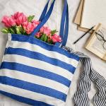 Blue & White Striped Cotton Tote Bag for Women | Reusable Shopping & Travel Bag-CRAZYWEAVES