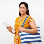 Blue & White Striped Cotton Tote Bag for Women | Reusable Shopping & Travel Bag-CRAZYWEAVES