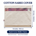 CRAZYWEAVES Cotton Saree Covers Pack of 6 | Zip Closure & Transparent Mesh Window | 16 x 14 Inches