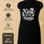 King of the Kitchen Printed Premium Black Cotton Kitchen Apron for Men with Adjustable Neck and Front Pocket