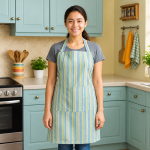 Blue & Green Striped Cotton Kitchen Apron with Pocket for Women & Men | CRAZYWEAVES