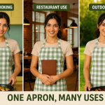 Premium Green & White Checkered Cotton Kitchen Apron for Women & Men | Adjustable Neck Chef Apron with Pocket | Cooking, Baking & Restaurant Apron | Crazyweaves