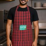 Premium Red & Black Checkered Cotton Kitchen Apron for Women & Men | Adjustable Neck Chef Apron with Pocket | BBQ, Cooking & Baking Apron | Crazyweaves