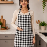 Stylish Black White Checked Cooking Apron for Women & Men