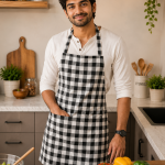 Stylish Black White Checked Cooking Apron for Women & Men