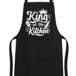 King of the Kitchen Printed Premium Black Cotton Kitchen Apron for Men with Adjustable Neck and Front Pocket