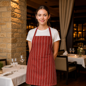 Brown Cotton Cooking Apron with Adjustable Neck Strap and Pocket