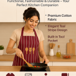 Brown Cotton Cooking Apron with Adjustable Neck Strap and Pocket