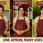 Brown Cotton Cooking Apron with Adjustable Neck Strap and Pocket