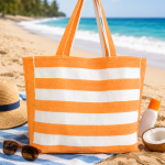 Orange & White Striped Cotton Tote Bag for Women |CRAZYWEAVES