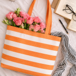 Orange & White Striped Cotton Tote Bag for Women |CRAZYWEAVES