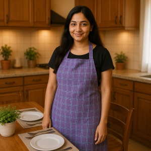 Royal Lavender Check Cotton Kitchen Apron for Women and Men with Adjustable Neck and Large Front Pocket