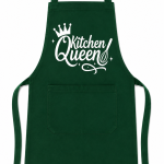 Kitchen Queen Printed Premium Green Cotton Kitchen Apron for Women with Adjustable Neck and Front Pocket