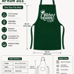 Kitchen Queen Printed Premium Green Cotton Kitchen Apron for Women with Adjustable Neck and Front Pocket