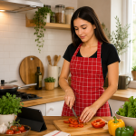 Premium Red Checkered Cotton Kitchen Apron for Women & Men | Adjustable Neck Chef Apron with Large Pocket | Cooking, Baking & BBQ Apron