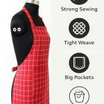 Premium Red Checkered Cotton Kitchen Apron for Women & Men | Adjustable Neck Chef Apron with Large Pocket | Cooking, Baking & BBQ Apron