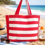 Red & White Striped Cotton Tote Bag for Women-CRAZYWEAVES