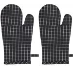 Oven Mitt 100% Cotton Heat Resistant Cooking Gloves with Loop Baking Barbeque, Handling Hot Pan(7 Inch x 13 Inch) Black mini Check