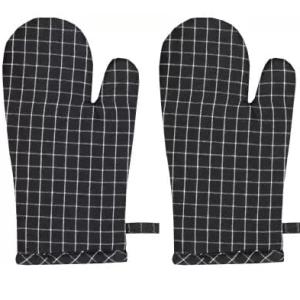 Oven Mitt 100% Cotton Heat Resistant Cooking Gloves with Loop Baking Barbeque, Handling Hot Pan(7 Inch x 13 Inch) Black mini Check
