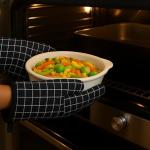 Oven Mitt 100% Cotton Heat Resistant Cooking Gloves with Loop Baking Barbeque, Handling Hot Pan(7 Inch x 13 Inch) Black mini Check