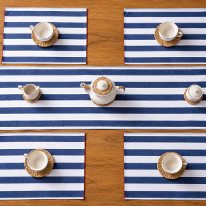 Cotton Ribbed Washable Rectangular Table Runner with 6 Mats