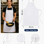 Premium White Cotton Kitchen Apron for Women and Men with Adjustable Neck and Front Pocket